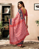 Ready To Wear Coral Orange Cotton Ikkat Printed Saree