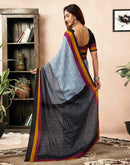 Ready To Wear Black Cotton Ikkat Printed Saree