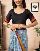 Ready To Wear Black Cotton Ikkat Printed Saree