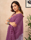 Ready To Wear Wine Cotton Printed Saree