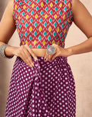 Ready To Wear Wine Cotton Printed Saree