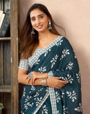 Ready To Wear Rama Blue Cotton Printed Saree