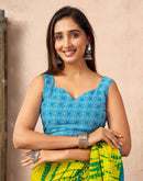 Ready To Wear Lemon Yellow Cotton Printed Saree With Pocket