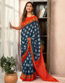 Ready To Wear Dusty Blue Cotton Printed Saree With Pocket