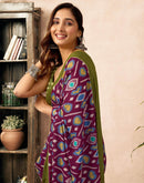 Ready To Wear Wine Cotton Printed Saree
