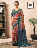 Ready To Wear Red Cotton Ikkat Printed Saree