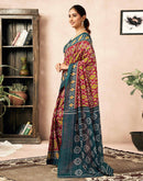 Ready To Wear Red Cotton Ikkat Printed Saree