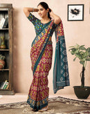Ready To Wear Red Cotton Ikkat Printed Saree