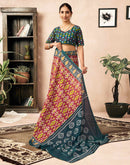 Ready To Wear Red Cotton Ikkat Printed Saree