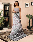 Ready To Wear White Cotton Printed Saree