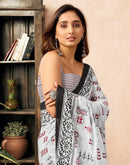 Ready To Wear White Cotton Printed Saree