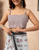 Ready To Wear White Cotton Printed Saree