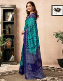 Ready To Wear Teal Green Cotton Ikkat Printed Saree