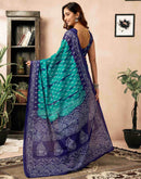 Ready To Wear Teal Green Cotton Ikkat Printed Saree