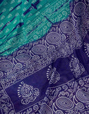 Ready To Wear Teal Green Cotton Ikkat Printed Saree