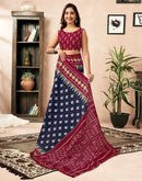 Ready To Wear Navy Blue Cotton Printed Saree