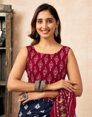 Ready To Wear Navy Blue Cotton Printed Saree