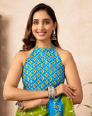Ready To Wear Parrot Green Cotton Printed Saree