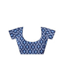 Ready To Wear Blue Cotton Printed Saree With Pocket