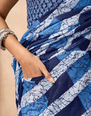 Ready To Wear Blue Cotton Printed Saree With Pocket