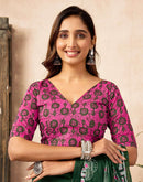 Ready To Wear Green Cotton Printed Saree With Pocket