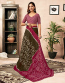 Ready To Wear Brown Cotton Printed Saree With Pocket