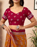 Ready To Wear Orange Cotton Printed Saree