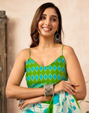 Ready To Wear Off White Cotton Printed Saree With Pocket