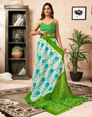 Ready To Wear Off White Cotton Printed Saree With Pocket