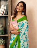 Ready To Wear Off White Cotton Printed Saree With Pocket
