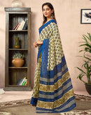 Ready To Wear Cream Cotton Printed Saree