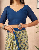 Ready To Wear Cream Cotton Printed Saree