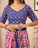 Ready To Wear Beige Cotton Printed Saree With Pocket