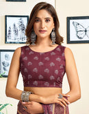 Ready To Wear Coffee Brown Chanderi Cotton Printed Saree