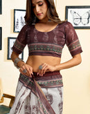 Ready To Wear Off White Chanderi Cotton Printed Saree