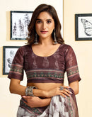Ready To Wear Off White Chanderi Cotton Printed Saree