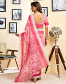 Ready To Wear Light Pink Chanderi Cotton Printed Saree