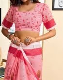 Ready To Wear Light Pink Chanderi Cotton Printed Saree