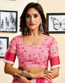 Ready To Wear Light Pink Chanderi Cotton Printed Saree