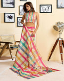 Ready To Wear Beige Chanderi Cotton Printed Saree