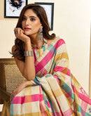 Ready To Wear Beige Chanderi Cotton Printed Saree