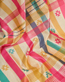 Ready To Wear Beige Chanderi Cotton Printed Saree