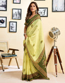 Ready To Wear Lemon Green Chanderi Cotton Printed Saree