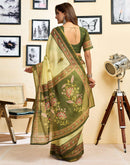 Ready To Wear Lemon Green Chanderi Cotton Printed Saree