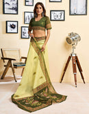 Ready To Wear Lemon Green Chanderi Cotton Printed Saree