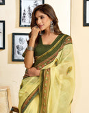Ready To Wear Lemon Green Chanderi Cotton Printed Saree