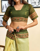 Ready To Wear Lemon Green Chanderi Cotton Printed Saree