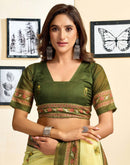 Ready To Wear Lemon Green Chanderi Cotton Printed Saree