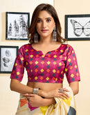 Ready To Wear Beige Chanderi Cotton Printed Saree