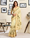 Ready To Wear Cream Chanderi Cotton Printed Saree